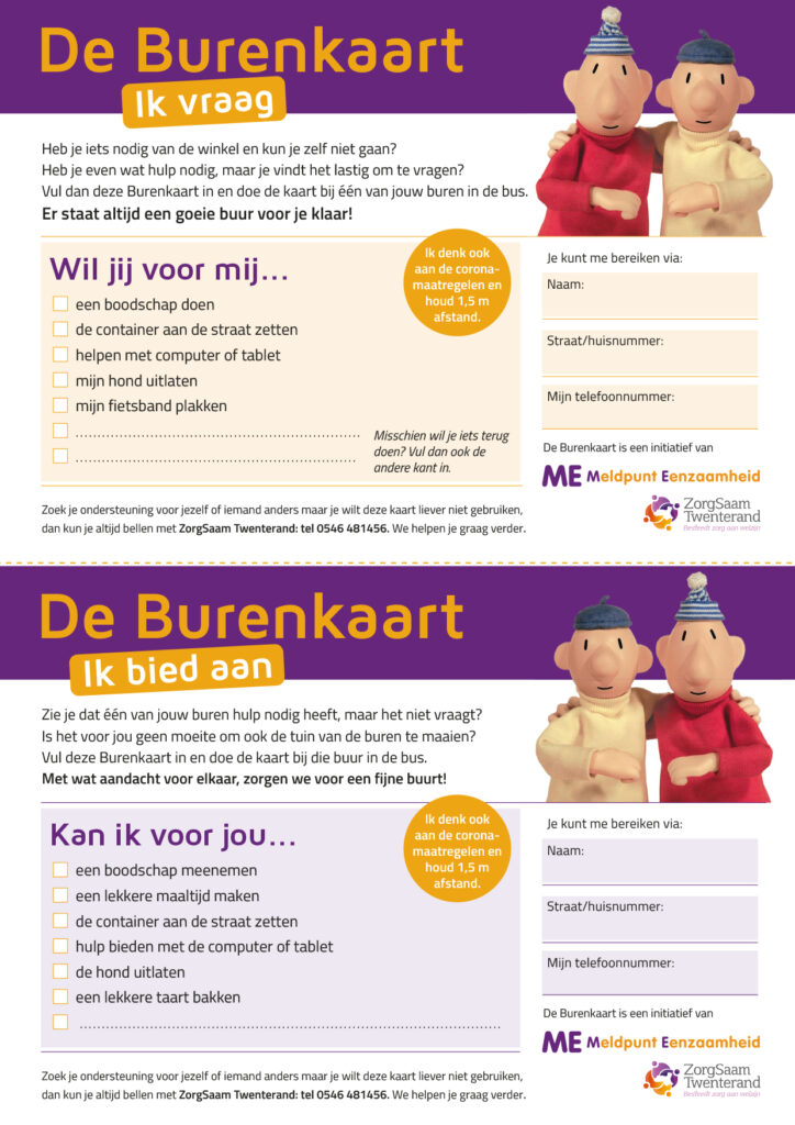 De Burenkaart is een initiatief van Meldpunt Eenzaamheid van Zorgsaam Twenterand.